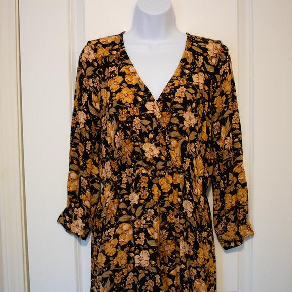 M Botanical Floral Fall Autumn American Eagle Mini Wrap V-neck Blouson Dress - Picture 2 of 7